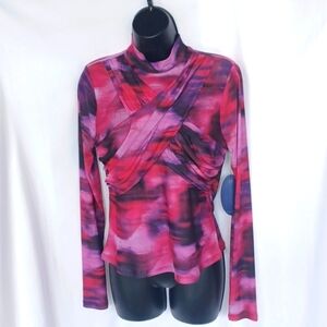 Scoop Cute mesh long sleeve stretchy top, NWT, purple, pink & black, mock TN